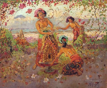 お供え物を準備するバリの美女たち モダン Oil Paintings